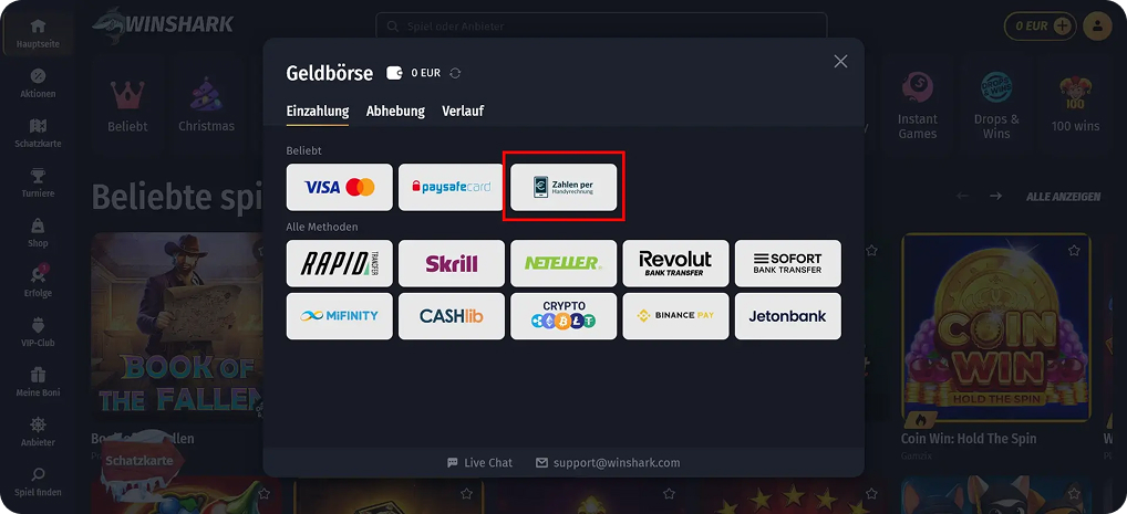 Winshark Handyrechnung Casino